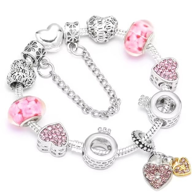 Pink Hearts Charm Bracelet