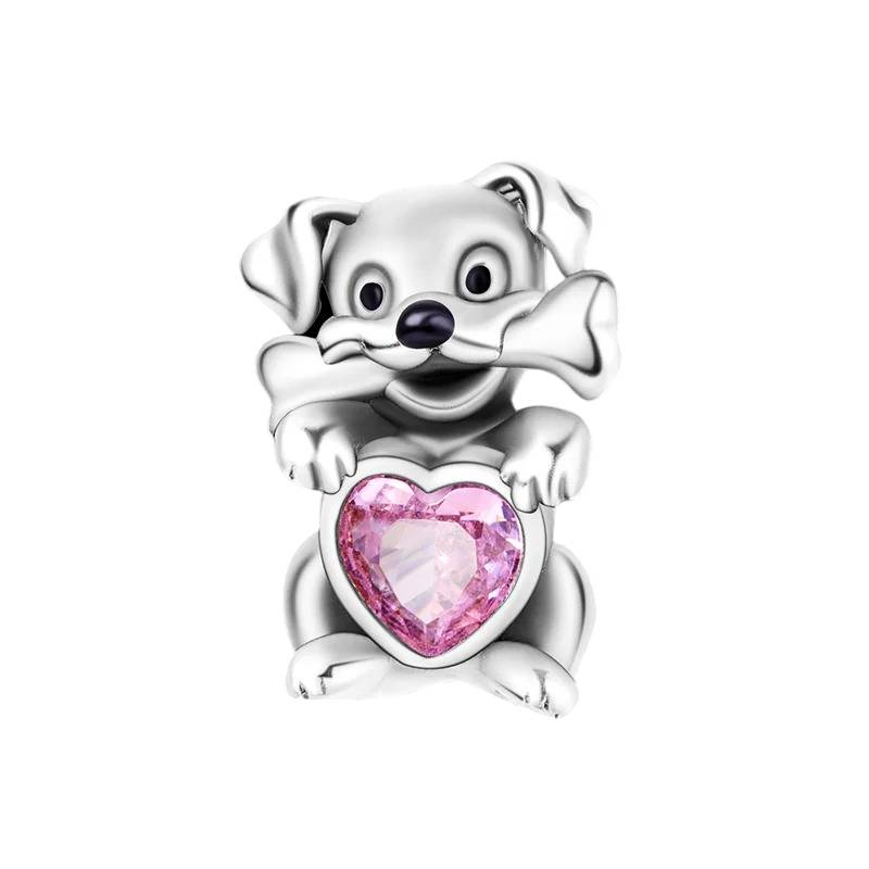 Puppy Love Charm with Pink Heart Crystal