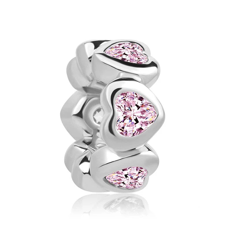 Pink Heart Crystal Spacer Charm