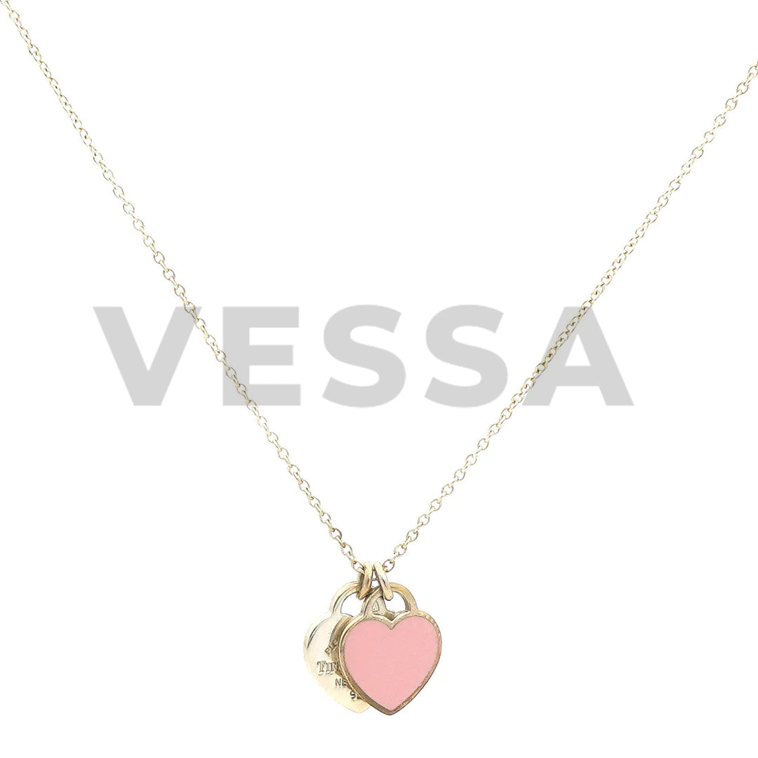 Vessa's Double Heart Necklace - Gold/Pink