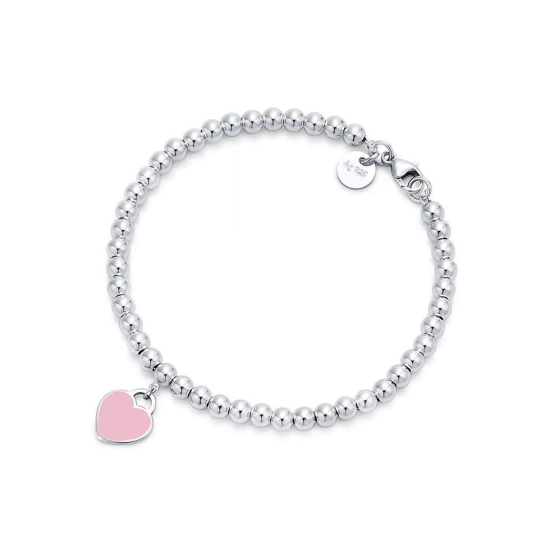 Beaded Heart Bracelet - Pink