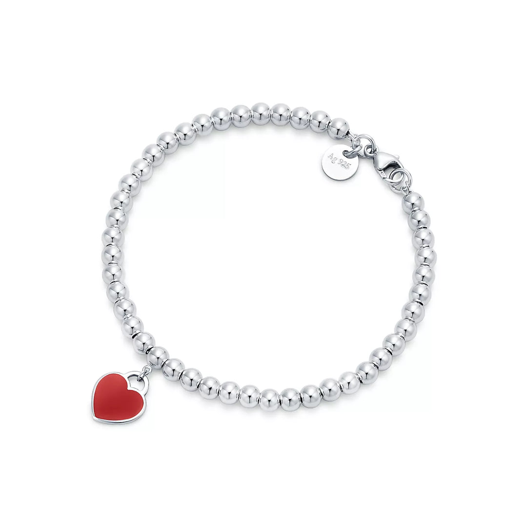 Beaded Heart Bracelet - Red